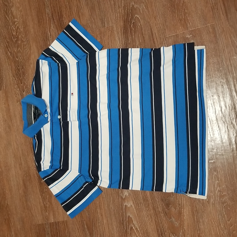 (L) Tommy Hilfiger Men's Striped Golf Cotton Collared Shirt Casual Athleisure